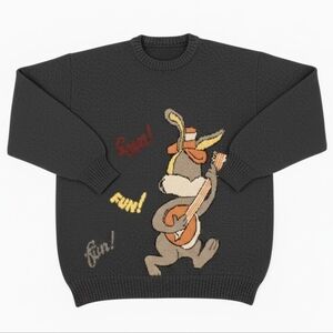 Vintage A. Alexander Cashmere Wool Blend Knit Sweater 90s Novelty Kitsch Rabbit